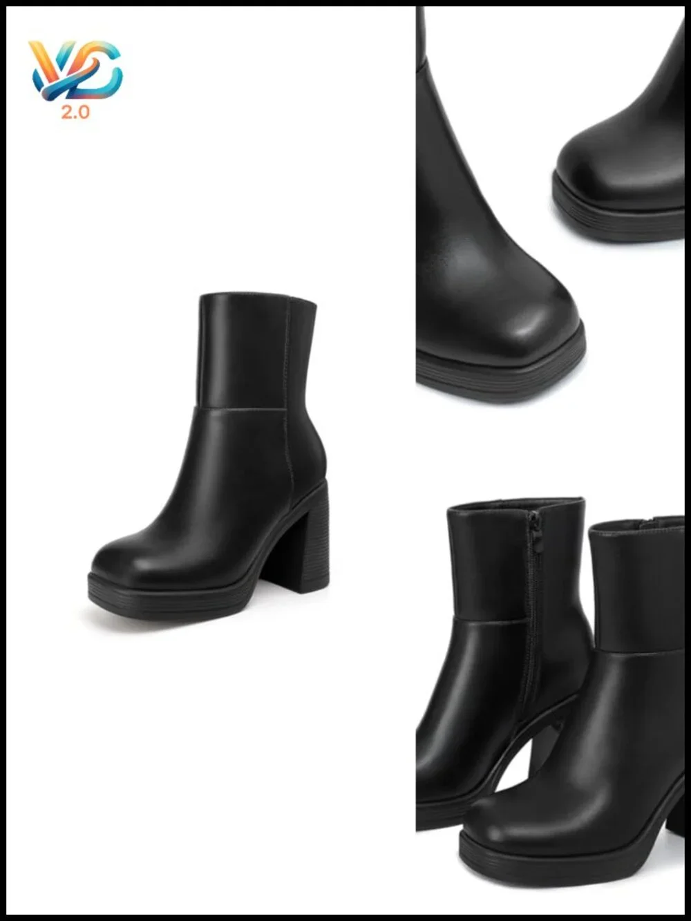 Platform Ankle Boots Chunky Block Heel Square Toe Booties